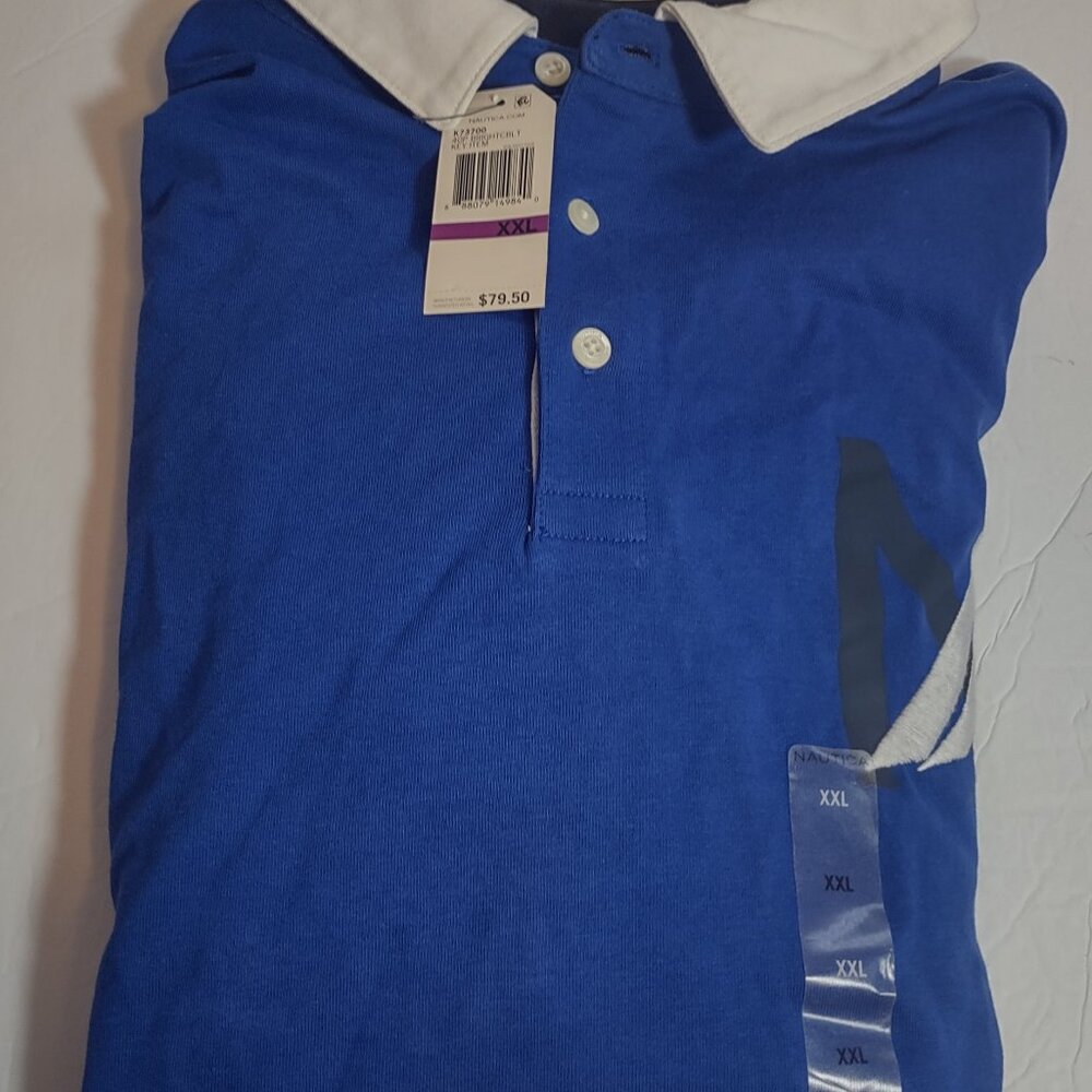 *NWT* NAUTICA Rugby Shirt Mens XXL Blue Sail Long Sleeve Cotton Polo